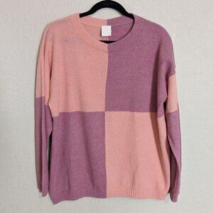 Vintage Krizia Maglia Italian Designer Colorblock Knit Sweater Pink Mauve Size L